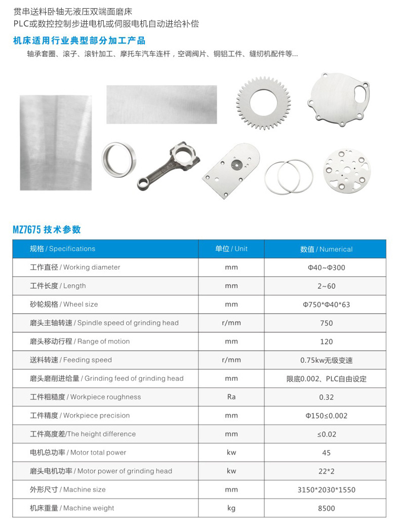 MZ7675貫串送料臥軸無液壓雙端面磨床